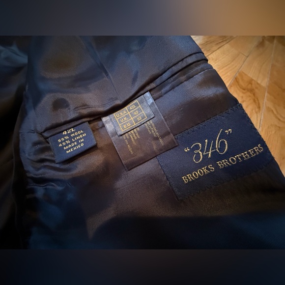 Brooks Brothers Blazer Mens 42L Blue/Black Linen/Wool Window Pane Jacket Sports - Picture 9 of 14